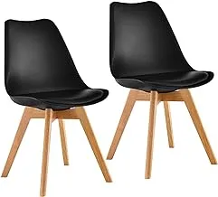 Mahmayi Eames Dining Plastic Chair Beech Wooden Legs with PU Leather Seat-Black (Set of 2), BLF009A BLK, Dining-CH2-BLACK