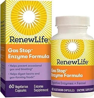 Renew Life Adult Plant-Based Enzyme Supplement - Gas Stop Enzyme Formula, Dairy Free - 60 Vegetarian Capsules