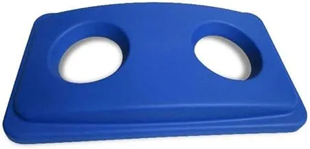 غطاء سلة مهملات إعادة تدوير البلاستيك الأزرق - يناسب 23 جالونًا سلة مهملات رفيعة - 22 بوصة × 11 1/2 بوصة × 3 بوصة - صندوق 1 قيراط - تنظيف RW - أدوات المطاعم