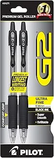 Pilot G2 Retractable Premium Gel Ink Roller Ball Pens, Ultra Fine Point, 2-Pack, Black Ink (31271)