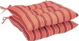 Amazon Basics Tufted Outdoor Square Seat Patio Cushion - Pack of 2, Red Stripe