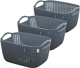 Fun Homes Q-6 Unbreakable Plastic 3 Pieces Multipurpose Large Size Flexible Storage Baskets/Fruit Vegetable Bathroom Stationary Home Basket with Handles (Grey)