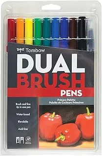 Tombow Dual Water Based Markers, Twin Tip, Primary Palette Assorted Inks, 10/Pack (56167)