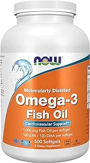 Now Supplements، Omega-3 180 Epa / 120 Dha ، مقطر جزيئيًا ، دعم القلب والأوعية الدموية * ، 500 كبسولة هلامية