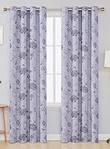 Home Town Floral Printed Jaquard/Polyester Black Out Light Grey/Black Curtain,135X240Cm