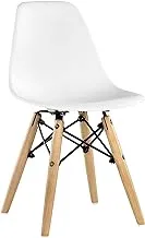 Mahmayi Set of 2 Eames Style Chair with Walnut Wood Legs Eiffel Dining Room - Lounge Without Arms Seat Wooden Legged Base Molded Plastic White