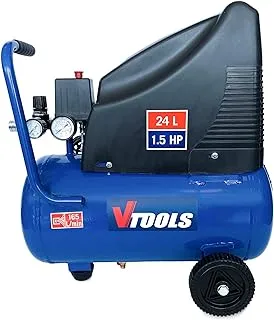 VTOOLS 24 Liter Portable Air Compressor For Car, Suv, Bicycle, And Motorcycle Tires With 2 Pressure Gauges And Oil-Free Pump, 1.5Hp, 2 Years Warranty, VT1302