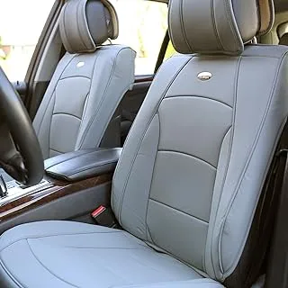 FH Group Car Seat Covers Front Set Solid Gray Faux Leather Cushions - for Low Back Seat, Universal Fit, Automotive Covers, Airbag Compatible Cover SUV, Sedan