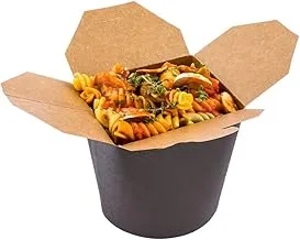 Disposable Noodle Take Out Container, Noodle To Go Box - Eco-Friendly Paper - Round - 26 oz - Black with Kraft Interior - 200ct Box - Restaurantware