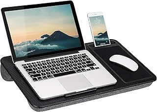 LapGear Home Office Lap Desk with Device Ledge ، Mouse Pad ، and Phone Holder - Black Carbon - يناسب أجهزة الكمبيوتر المحمولة حتى 15.6 بوصة - طراز رقم 91588