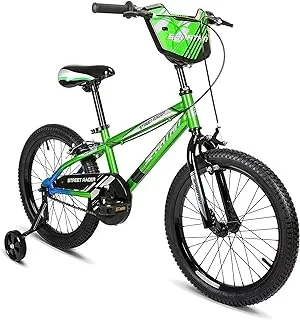 Spartan Street Racer Kids’ Bicycle for Ages 3-8; Kids and Toddler Bike with Training Wheels; 14-18 Inch Boys’ Bike in Green; Sturdy Bike for Kids with Soft Cushion Saddle, Quick Release Seat Lever