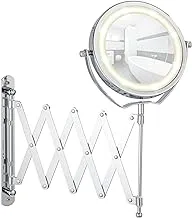 WENKO Brolo LED Wall-Mounted Cosmetic Mirror, Steel, Adjustable with Swivel, Bedroom Dressing Table & Vanity, 18.5x38.5x45cm, Chrome