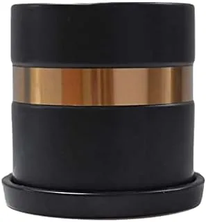 Dubai Garden Centre Cylinder Ceramic Pot with Saucer, Medium, Black/Gold