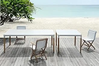 AT800 SQUARE TABLE 100X100 ALU, BLANC - TEAK, NATURAL