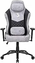 GAMEON Elegant Series Gaming Chair PU+PVC, 3D, Butterfly mechanism, 80MM Class 4, 90°-180°, 350MM metal base, 50MM PU caster, 2 Cussion - Head & Back Rest Black/Grey