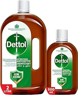 Dettol Antiseptic Antibacterial Disinfectant Liquid for Effective Germ Protection & Personal Hygiene, Used in Floor Cleaning, Bathing and Laundry, 2L + 500ml (Pack of 2) (Packaging may vary)