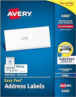 ملصقات عناوين Avery مع تغذية أكيدة للطابعات النافثة للحبر ، 1 