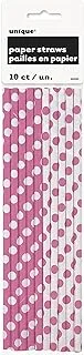 Unique Deco Dot Paper Straws 10 Pieces Set, Hot Pink