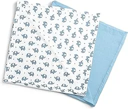 Moon Bamboo Muslin Wrap/Swaddle. Lightweight. Breathable. Pack Of 2.Infant,New Born Baby. Elephant Print & Blue. 0M+., Multi