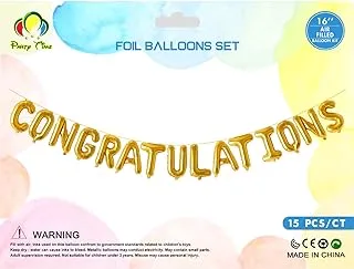 PARTY TIME - 1 Set Gold CONGRATULATIONS Balloons Banner Foil Mylar Balloons Set for Graduation Party Decorations Supplies, Congratulations Graduate Balloons Grad Party Supplies (16 Inches)