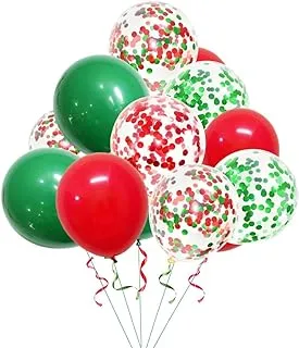 PARTY TIME - 100 Pcs. Merry Christmas Balloon Decorations - 12 Inch | Holiday Season Decorations Red and Green Latex Balloons | Red and Green Confetti Balloons 12 Inch Sets