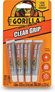 Gorilla Clear Grip Contact Adhesive Minis, Waterproof, Four .2 Ounce Tubes, Clear, (Pack Of 1)