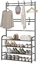 Showay Coat Rack Shoe Rack,Storage Shelf With 4-Tier Shoe Organize ,Clothes Rack With 8 Hooks Hanging, Entryway Hall Trees Hanging And Storage (Black)