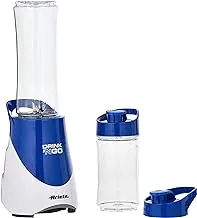 Ariete Drink N Go Smoothie Maker/ Blender 300W with 570ml and 400ml Take Away Bottles, 2 Speed Settings, Blend with Water, Milk, Yogurt, Fruit Juice, or Ice, Recipe Book Included, Blue - Art563-Bl