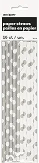 Unique Decorative Dots Paper Straw 10 Pieces, Silver