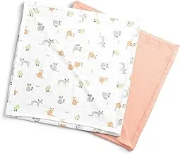 Moon Bamboo Muslin Wrap/Swaddle. Lightweight. Breathable. Unisex Print. Pack Of 2.Infant,New Born Baby. Forest Print & Peach. 0M+.