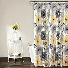 Lush Decor Leah Shower Curtain - Bathroom Flower Floral Large Blooms Fabric Print Design, 72” X 72”, Yellow/Gray