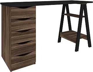 Artany Spirit Desk, Black with Ipe - W 136 x D 45.4 x H 75cm