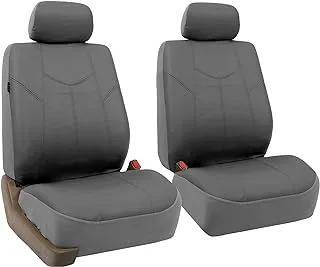 FH Group Car Seat Covers Gray Front Set Faux Leather - for Low Back with Removable Headrest, Universal Fit, Automotive Covers, Airbag Compatible Cover SUV, Van