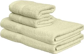 DEYARCO Princess - 4 Pcs Towel Set, Includes: Hand (40x70cm) and Bath (70x140cm) Towels, Fabric: 100% Cotton Terry, Pattern: Ringspun, Color: Cream