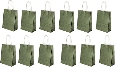 R-Moment Rosymoment Paper Gift Bags 12 Pieces Set, Eco-Friendly Paper Bags, With Handles Bulk, Paper Bags, Shopping Bags, Kraft Bags, Retail Bags, Party Bags 15X21X8cm, Color Dark-Green, Psb2971Dg