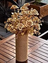 YATAI Artificial Golden Glitter Flowers Leaf with Vase Faux Bushes Plants for Valentine Wedding Party Christmas Bouquet Garden Home Art Craft Table Centerpiece