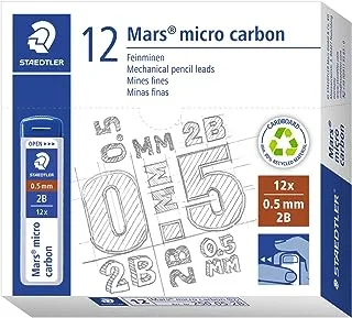 عبوات أقلام رصاص ميكانيكية من Staedtler Mars Micro Carbon ، أنبوب 12 0.5 مم 2B ، سنون رفيع ناعم من الجرافيت ، 250 05-2B