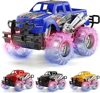 Mapixo 4 Pack 4 Colors Light Up Monster Truck Set With Flashing Led Wheels, Best Gift For Boy And Girl Age 3+ Years Old. Push N Go Car, Monster Car Toy For Kids Child Toddler Birthday Party Favors