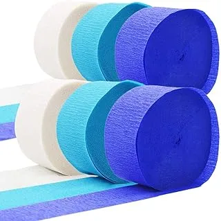 PARTY TIME - 6 Rolls Crepe Paper Streamers, 3 Colors, for Various Christmas Birthday Party Wedding Festival and All Other Special Occasions and Party Decorations (White, Light Blue and Dark Blue)