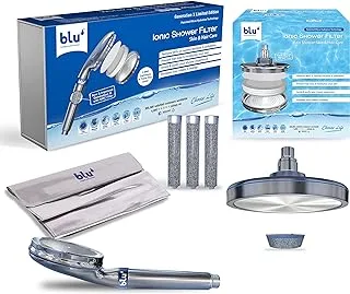 blu Ionic Shower Head & Filter - Handheld + Rain Shower Bundle - Removes Chlorine & Harmful Pollutants - Skin & Haircare - Chrome