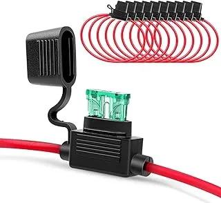 Nilight 10 Pack NI-FH01 Inline Holder 14AWG Wiring Harness ATC / ATO 30AMP Blade Automotive Fuse Holder-10 ، ضمان سنتان