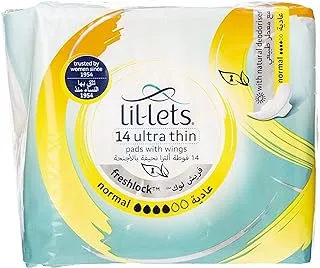 Lil-Lets Freshlock Normal Towels Pads - Ultra Thin With Wings Natural Deodoriser Super Soft Cotton Feel -Leak Proof Protection Amazing Comfort Fragrance Free 14 units