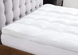 Deyarco Regency Klub Double Mattress Topper- 233TC 100٪ قطن مقاوم للأسفل مع مواسير وأشرطة مطاطية من 4 جوانب - حشوة ناعمة وثابتة وسميكة للغاية 500 جم - الحجم: 120 × 200 سم ، أبيض