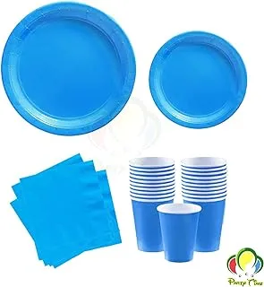 PARTY TIME - Blue Set of 48 Pieces Party Tableware Baby Shower Disposable Dinnerware Plates Napkins Cups Party and Different Events Birthday Supplies