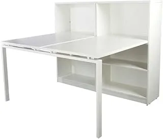 Mahmayi Projekt Innovative 2 Person Workstation with Side Cabinet Bookcase - Modern Office Furniture for Collaborative Productivity and Organized Storage Solutions- White (140 CM)