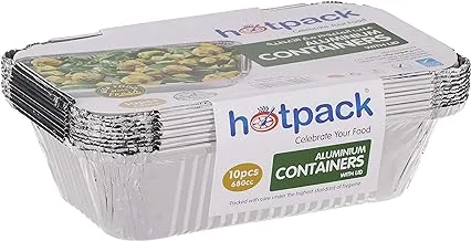 Hotpack Disposable Food Storage, take away Aluminium Container Silver 680ml, 10 Pieces