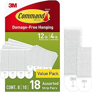 Command picture hanging strips, 10 small pairs and 8 medium pairs in easy-to-open packaging ph203-18na, white