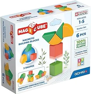 Geomag Magicube | 3 Shapes 100% Recycled Starter Set 6 Pcs | Magnetic Building Blocks | Multicolor Made in Switzerland