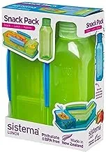 Sistema Snack Pack Lunch Box + Water Bottle, Green - H5.51 x W2.52 x D 7.62 inches