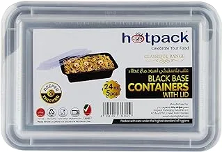 Hotpack Disposable Microwaveable Rectangular Black Base, Meal Prep Container 24 ounce with Clear Lid, 5 Pieces